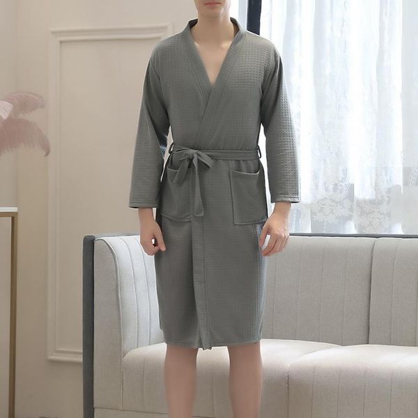 

wenyujh 2021 autumn winter new robe soft absorbent lightweight long length with pockets kimono spa bathrobe leisure wear for men, Black;brown