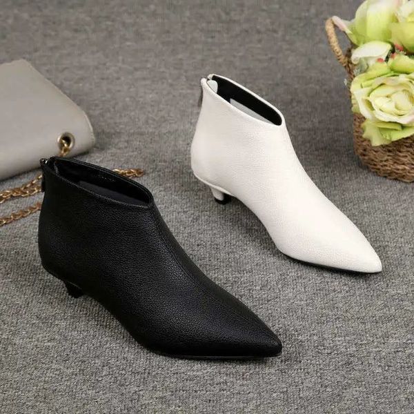 

2022 europea new women ankle bootsautumn/winter shoesnaked botaspointed toelow kitten heelback zipwhiteblackdropshipping, Black
