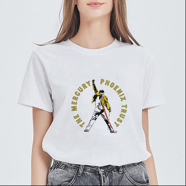 

fashion new women t shirt summer short sleeve casual white t shirts freddie mercury printed graphic tees punk style