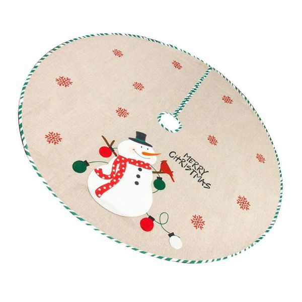

christmas decorations tree skirt luxury linen burlap 42.5 inch large size rustic mat white soft plush thick heavy with snowy pattern santa
