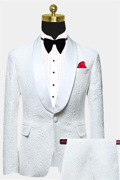 

men's suits & blazers (jacket+pants) autumn winter white jacquard man suit 2 piece elegant prom tuxudos male wedding groom formal year, White;black