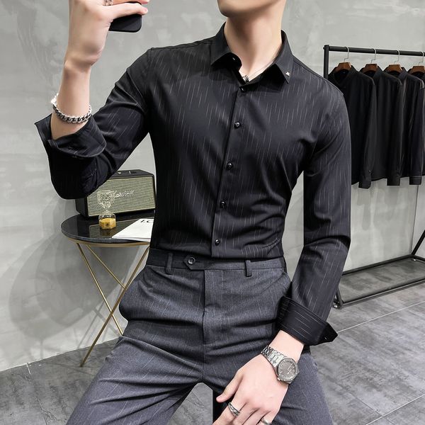 

men business fashion long sleeve fine adjustment casual dress shirts 2021 spring work social office party shirt homme chemise 6j05, White;black
