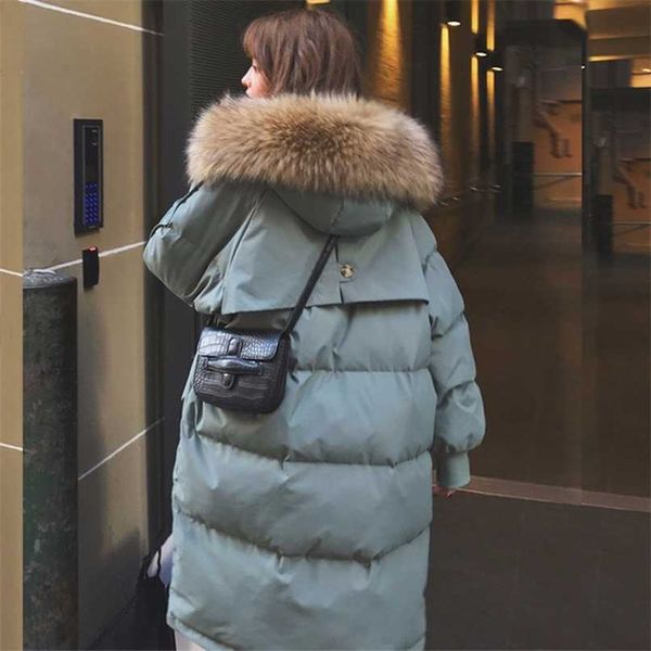 

oversized coats thick winter jacket women hooded fur collar down cotton coat long jacket female parkas mujer maxi coats 211007, Black
