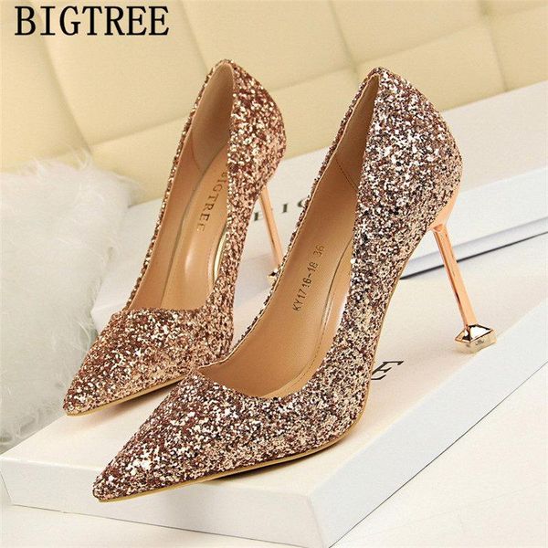 

dress shoes arrival 2021 glitter heels women bigtree tacones ladies pumps fetish high altos mujer sexy, Black