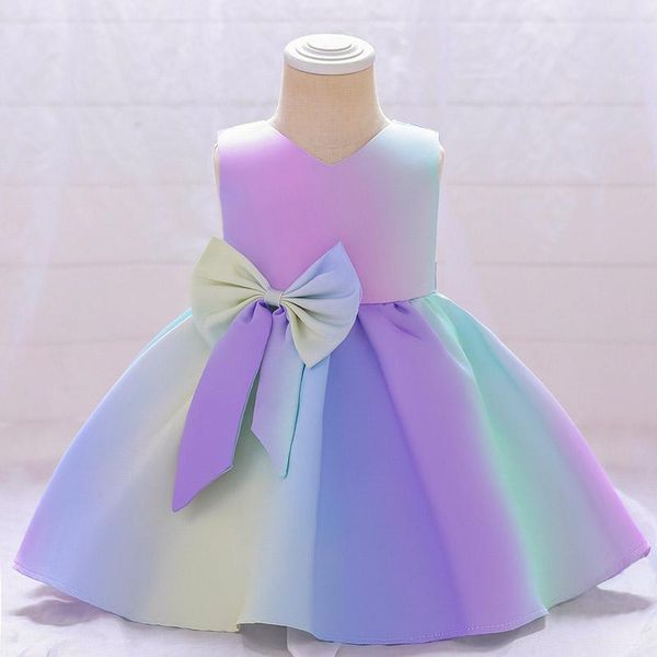 

girl's dresses infant baptism born 1 year birthday dress for baby girl colorful princess party child costumes gradient outfit, Red;yellow