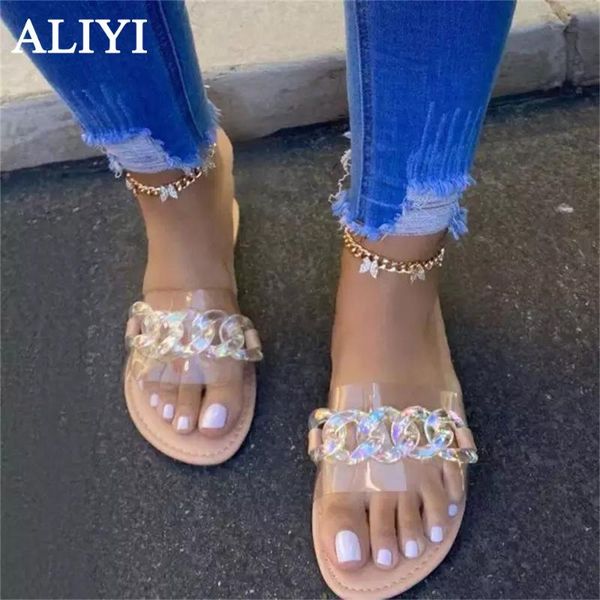 

slippers women beach 2021 summer simple slip on clear flat sandals 35-43 big size female comfy home outdoor slides, Black