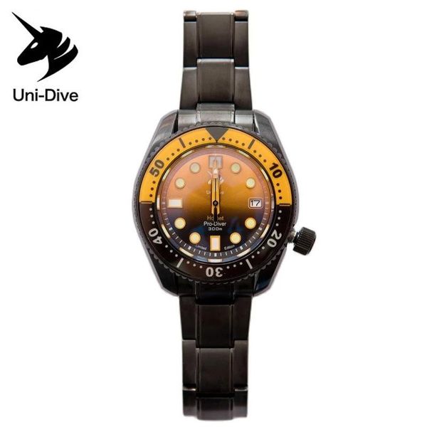 

wristwatches uni-dive 44mm redefine diver watches contrast dial sapphire bezel monoblock case nh35 men automatic mechanical watch 300m, Slivery;brown