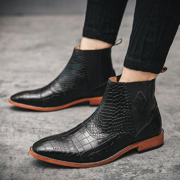 

dress shoes fashion men ankle boots formal leather western cowboy lace up casual brown black