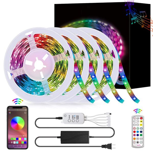 

2021 new 5/10/12/15/20m 24-key go remote light strip 3-key bt driver mode 50rgb music set house party decoration yd97