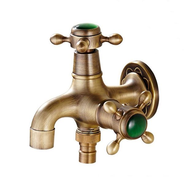 

antique brass washing machine faucets copper & green jade wall mounted single cold bathroom bibcocks outdoor taps dual handle