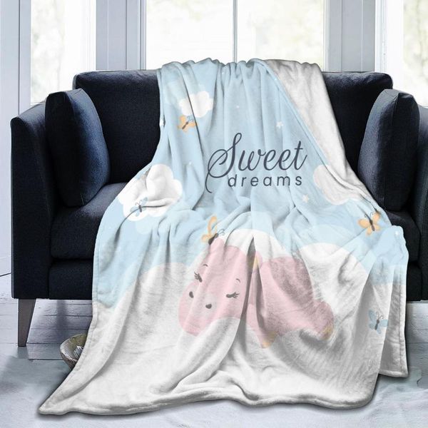 

blankets soft warm flannel blanket cartoon sleeping hippopotamus travel portable winter throw thin bed sofa