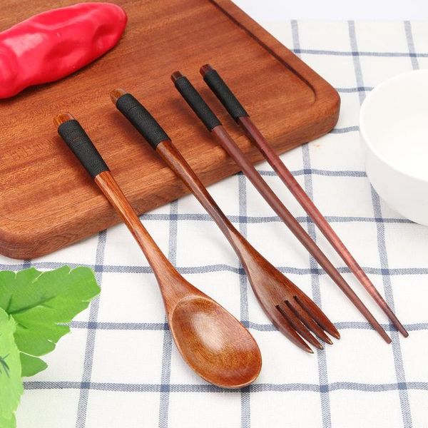 

vintage wood chopsticks fork spoon portabletableware spoon stirring travel cutlery set coffee wrap line honey