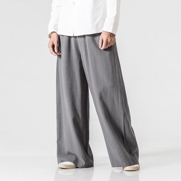 

2021 new mens nature cotton linen baggy trousers men casual solid straight plus size wide leg pantalon 4glf, Black