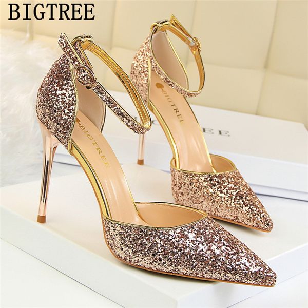 

new arrival 2020 mary jane shoes glitter heels bigtree shoes women pumps stiletto wedding shoes bride red heels tacones mujer, Black