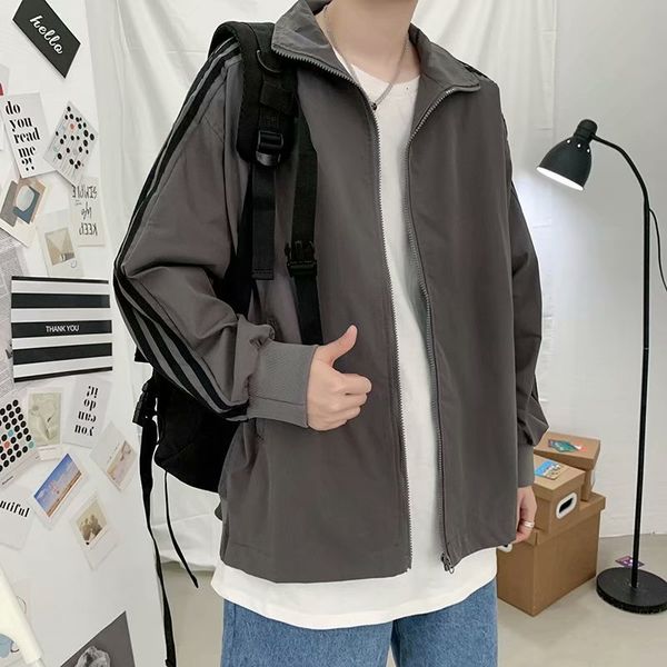 

men's 2021 new trend versatile casual fashion autumn thin loose sports jacket, Black;brown