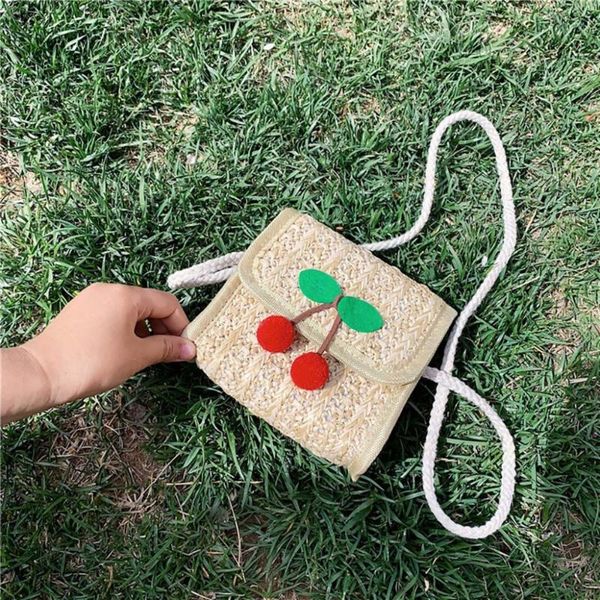 

backpacks fashion womens straw woven crossbody bag cherry weave pp messenger bags kids shoulder for children
