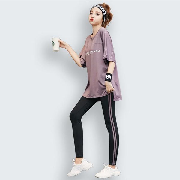 

yoga outfit loose t shirt+bra+pants women 3 piece set quick dry fitness gym suit outdoor sportswear clothing running sets plus size 4xl