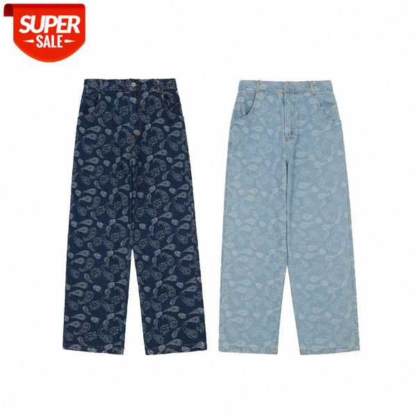 

ss cashew flower pants men's loose wide-leg casual denim trousers thin #fe6c, Blue