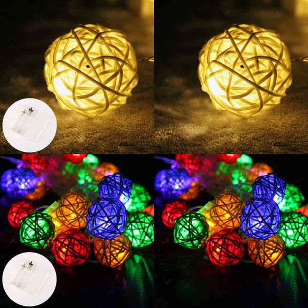 Decorazioni natalizie 10M / 80LED Luci di Capodanno USB LED SepakTakraw Decorazione Rattan Ball String Fairy Y0720