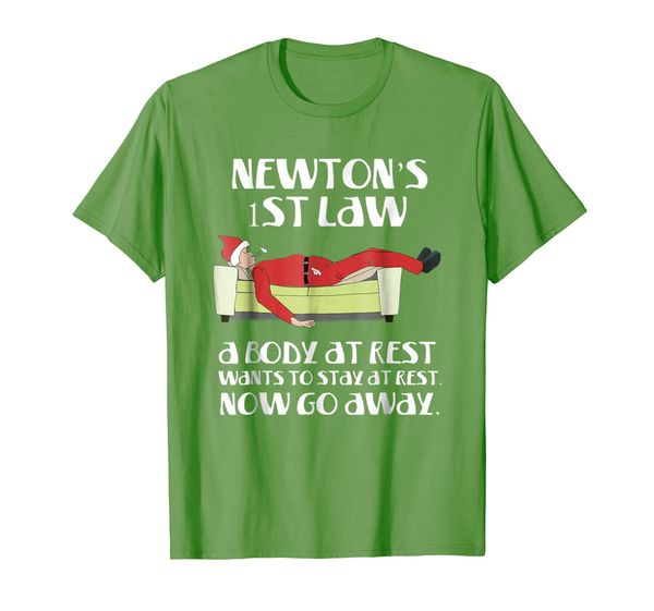 

newtons first 1st law body at rest now go away funny t-shirt, White;black