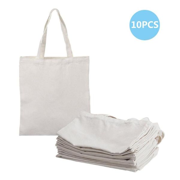 

10 pack canvas tote bags holds 35 lbs large cotton reusable shopping bagsheavy duty foldable eco friendly biodegradable