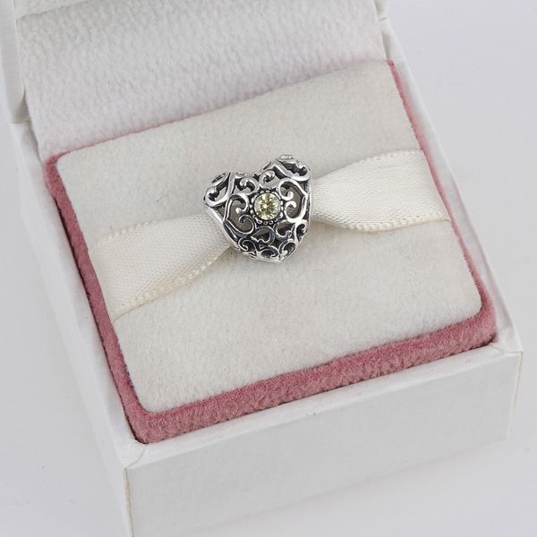 August 925 Sterling Silver Heart Birthstone Charms Beads se encaixa em Corrente Corrente Encantos Pulseira de 12 meses Cor Escolha Q0531