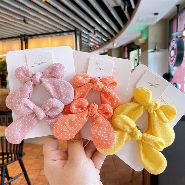 

2021 new korean simple cute point ear bow hair rope fabric duckbill clip sweet fashion children girl hairpins hair accessories, Slivery;white
