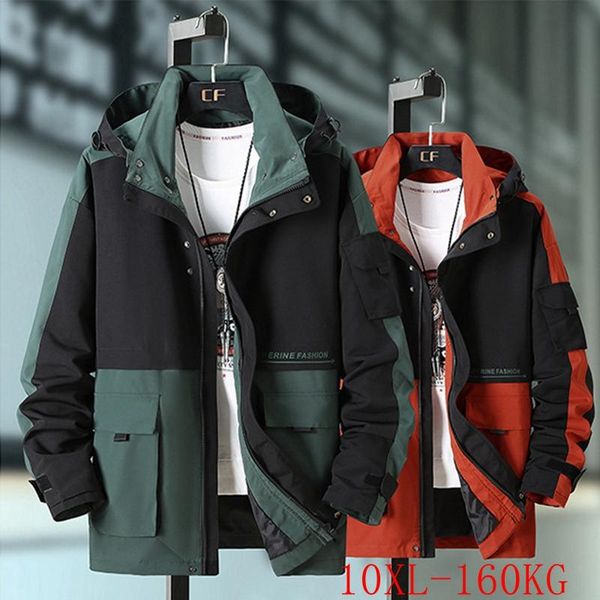 

autumn new large size hooded jacket 5xl-10xl bust 158cm fashion large size men's pocket zipper loose casual hooded jacket, Black;brown