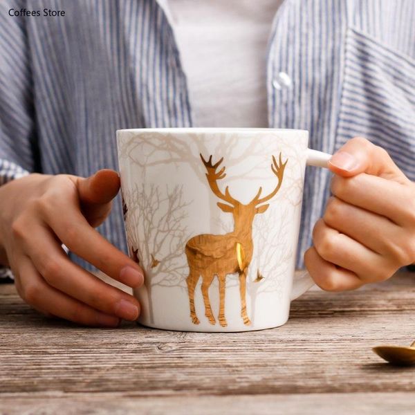 

matte ceramic mug coffee cup northern european style small hourse and deer cup