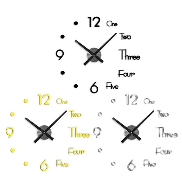 

wall clocks diy large clock modern design 3d sticker silent home decor living room acrylic quartz horloge