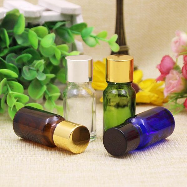 

storage bottles & jars 12/30/50pcs 10ml clear/blue/green/amber essential oil bottle gold/silver cap glass tail plug empty makeup container