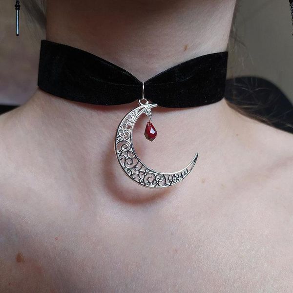 

chokers wide velvet choker with moon || gothic, Golden;silver