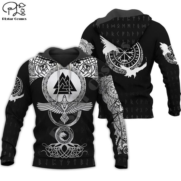 PLstar Cosmos Viking Warrior Tattoo New Fashion Tuta casual colorata stampa 3D con cappuccio/felpa/giacca/uomo donna s10 LJ200826