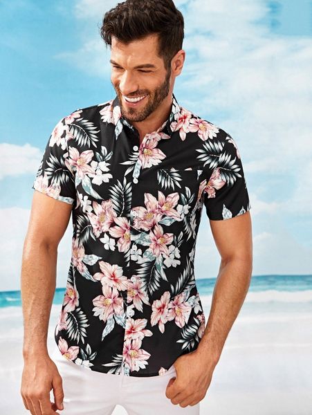 

men floral print shirt o5s4#, White;black