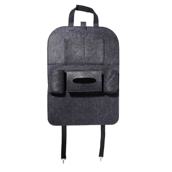 

car organizer backseat felt 6-pocket kids toys back seat travel storage bag for ipad tissue box pen (dark gray)