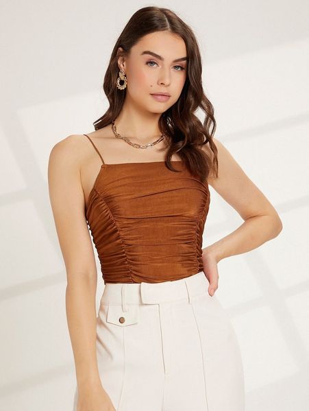 

solid ruched slim cami u4do#, White