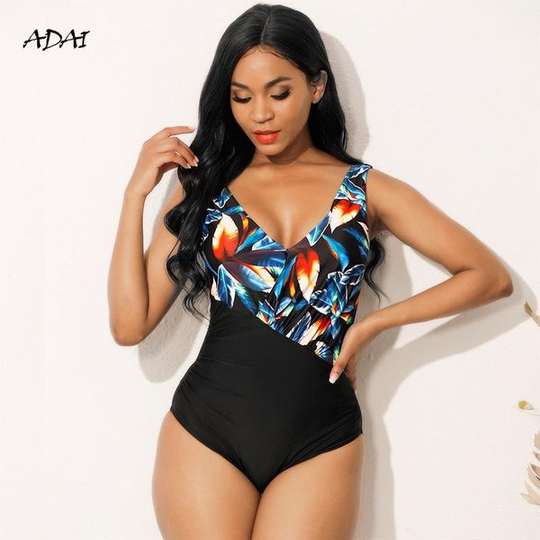 

one piece swimsuit women's swimwear 2021 v neck patchwork swimming suit print backless monokini bodysuit beach bathing suit swim