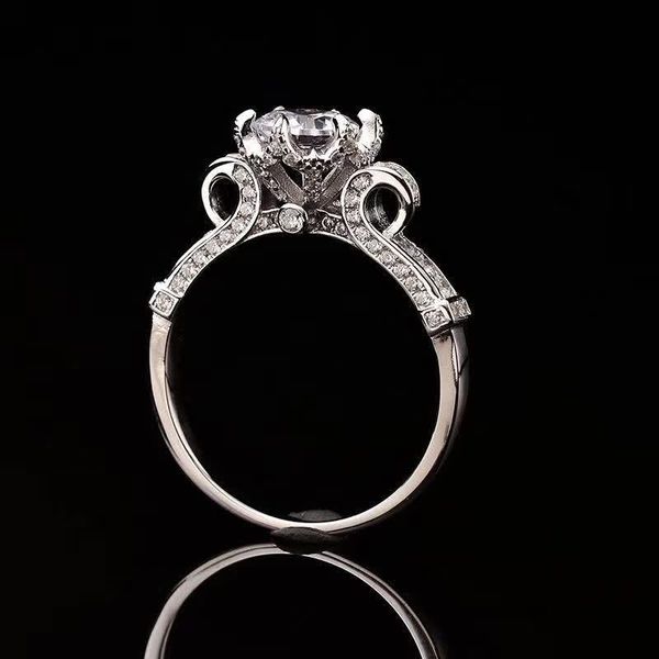 1CT Moissanite Crown Обручальные кольца для женщин D Color Real Silver Ring 18K Белое позолоченное покрытие изысканные украшения