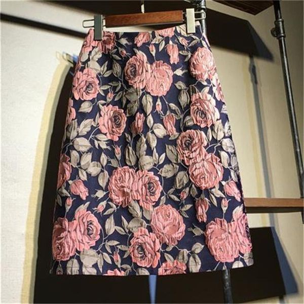 

skirts spring summer jacquard embroideried floral women mid-length bag hip pencil one step half-length skirt ladies, Black