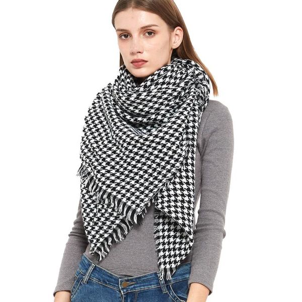 

cycling caps & masks 40# plaid printing tassel scarves women casual retro multi-purpose shawl button scarf elegant satin cashmere warm, Black