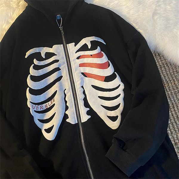

women's jackets hoodie y2k korean version of harajuku zipper loose oversized sweatshirt hip-hop retro shirt skull jacket couple top, Black;brown