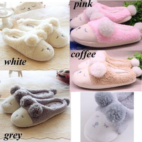 

2021 new winter home slippers women house shoes for indoor bedroom house warm plush slippers cute sheep animal flats, Black