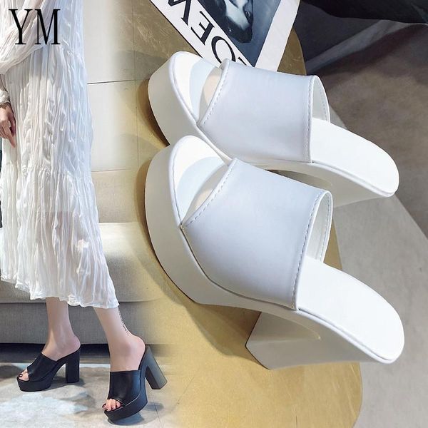 

dress shoes 2021 fashion summer women elegant 7cm high heel sandals peep toe platform chunky lady thick 34-40, Black