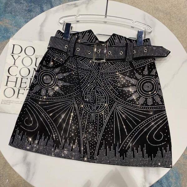 

2021 autumn new arrvial winter strass diamonds short black decoration mini skirt with female belt streetwear 2xca