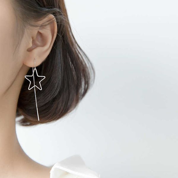 

minimalist long chain big stars dangle earring for women 925 sterling silver line drop fine jewelry accessories 210707