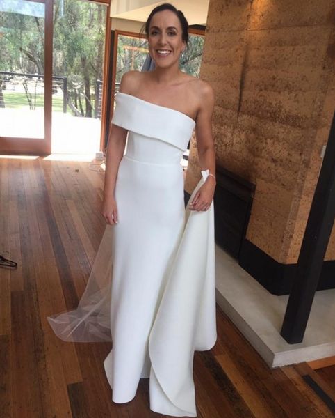 

new 2021 simple mermaid wedding es one shoulder sweep train satin garden country beach bridal gowns robes de marie 1w9e, White