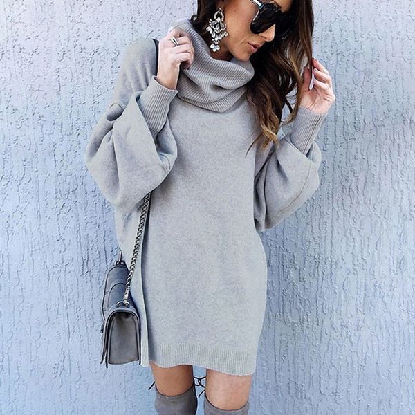 

2021 new turtleneck lantern loose sweater retro long sleeve solid knitted mini elegant party 1m7a, Black;gray