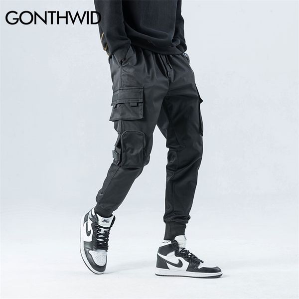 

gonthwid side zipper pockets cargo harem joggers pants men hip hop casual harajuku streetwear sweatpant trousers male pants 211022, Black