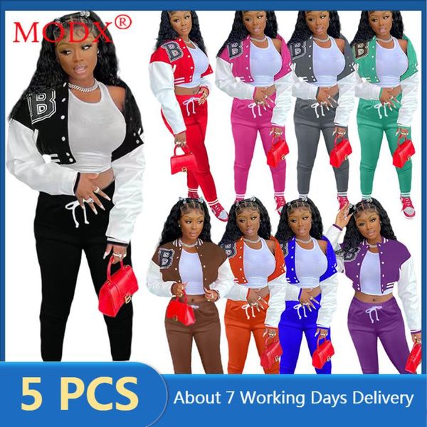 

women's two piece pants fall women tracksuits bomber jacket + cargo pant color block patchwork 2 set outfits bulk items wholesale lots, White