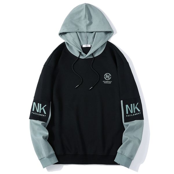 

2021 autumn and winter new hooded fashion brand sweater splicing pullover casual bottoming shirt youth hoodie, Black